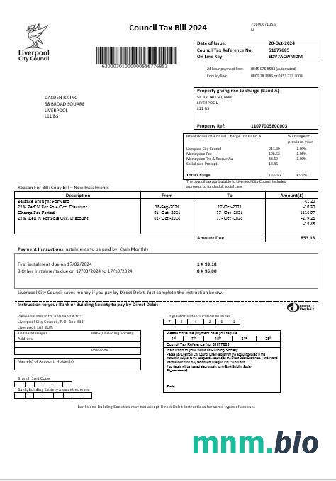 Wielka Brytania Liverpool City Council taxrachunek za usługi komunalne szablon w formatach Word